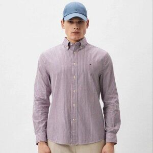 Tommy Hilfiger Men's Flex Poplin Striped Button-Up Shirt Purple Size S/P